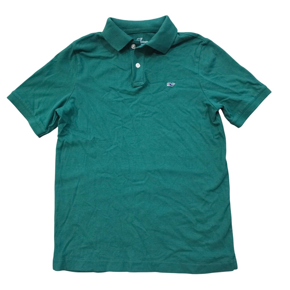 Vineyard Vines Boys Green Short Sleeve Whale Logo Polo Shirt Size M 12-14